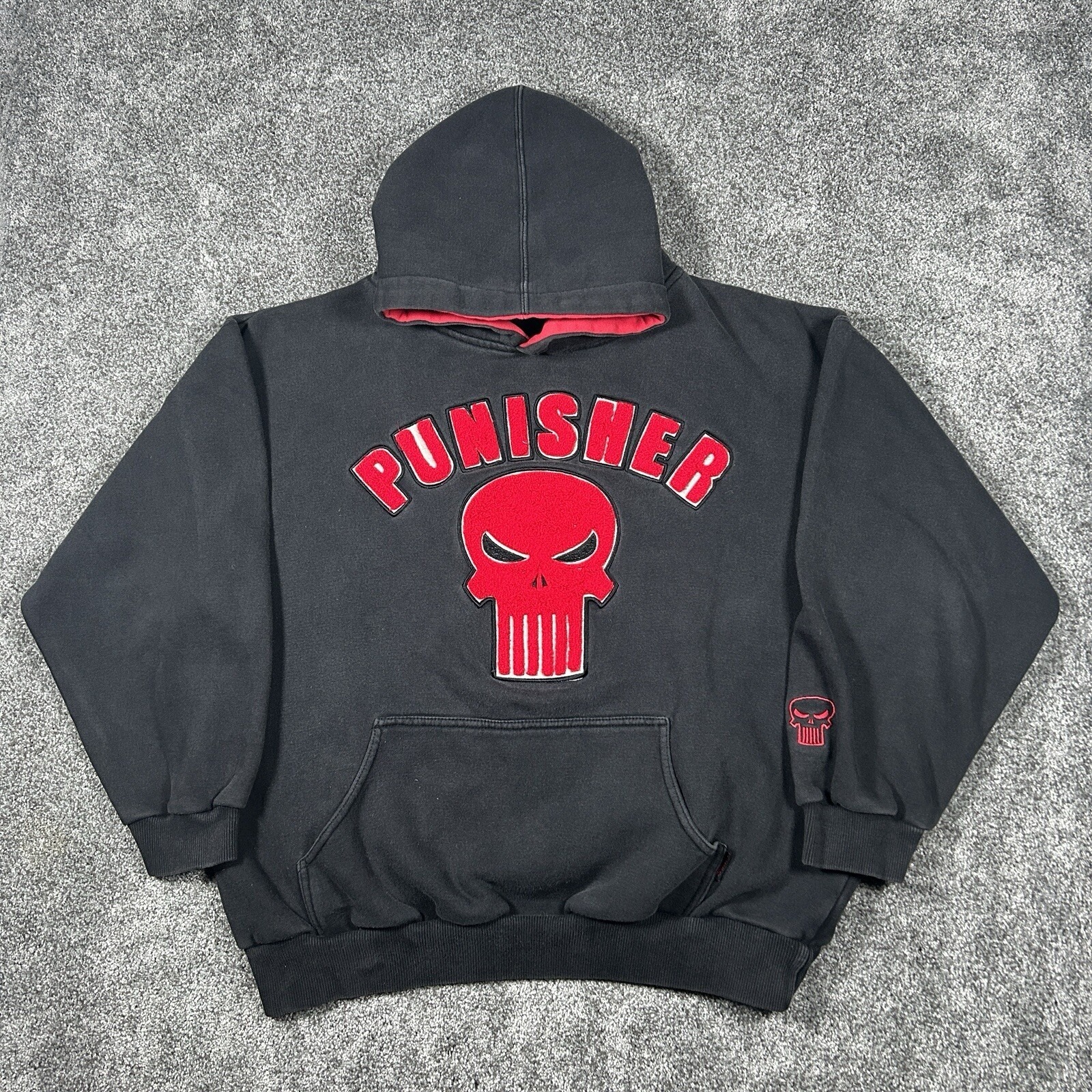 Vintage Marvel Punisher 2001 Hoodie Men's Xl Black Embroidered Pullover